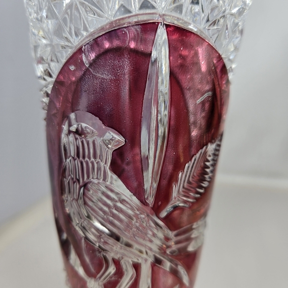hofbauer byrdes crystal vase 1970's Intricate Bird Patterns Cut Into Glass - Picture 13 of 13